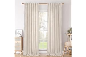 BGment 96 Inches Long Linen Semi Sheer Curtains for Living Room 2 Panel Set, Light Filtering Drapes Natural Textured with Rod Pocket Back Tab for Farmhouse Bedroom, Each Panel 52 Inch Wide