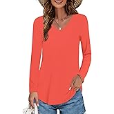 Elesomo Womens T Shirts V Neck Summer Short/Long Sleeve Cotton Tops Tees