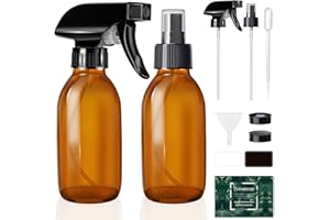 Tecohouse Glass Spray Bottles 4 OZ, Amber Empty Spray Bottle for Essential Oils, Small Glass Bottles for Cleaning Solutions, Plants, with Durable Nozzle, Labels, Funnel, Pipettes