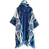 Mexican Knit Poncho Sarape Western Vintage Hippie Shawl With Hood Blanket Sleeveless Cloak Outfit
