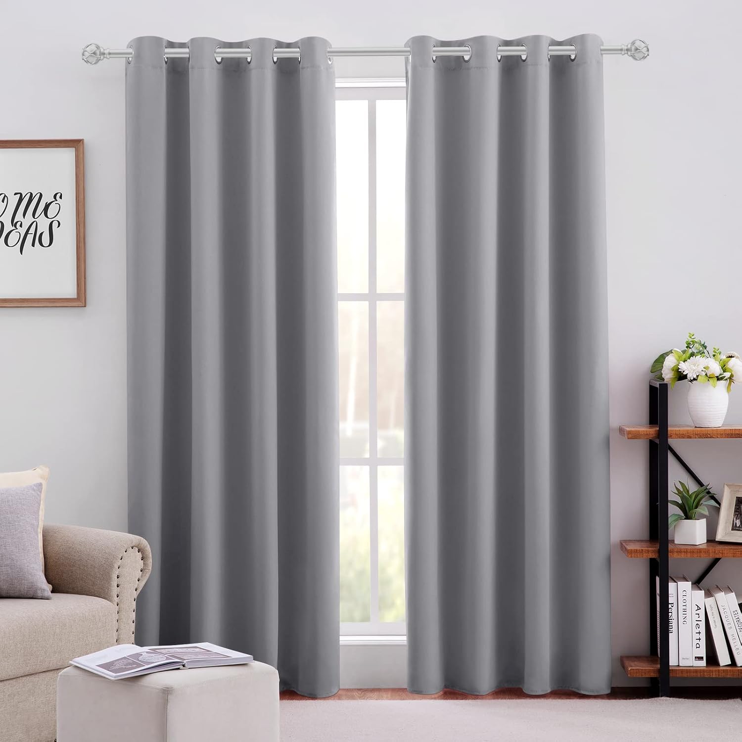 Window Treatments - HOMEIDEAS Blackout Curtains for Bedroom 52 X 84 Inch Long 2 Panels Set Light Grey/Gray Room Darkening Curtains/Drapes, Soundproof Thermal Grommet Window Curtains for Living Room