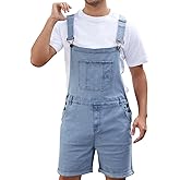 Beitiny Mens Denim Shorts Bib Overall Jean Romper Casual Loose Fit Walkshort Summer Jumpsuit Coveralls with Zipper