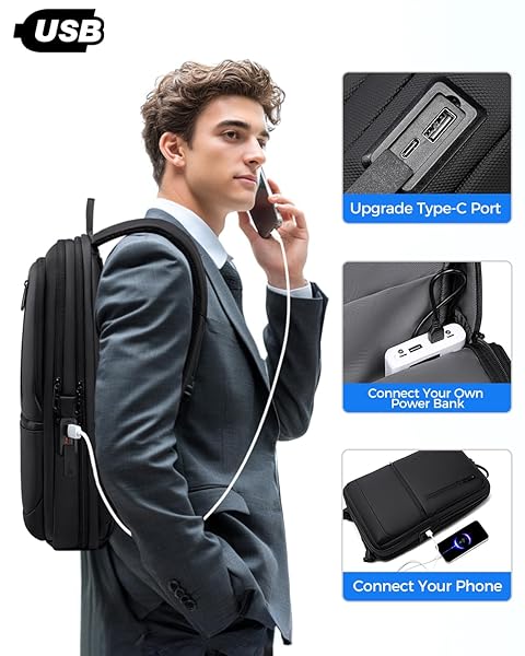 FENREE.GEER SLIM LAPTOP BACKPACK FOR MEN, LIGHTWEIGHT BACKPACK WITH USB CHARGING PORT,WATER RESISTANT 15.6 INCH LAPTOP BAG – BLACK