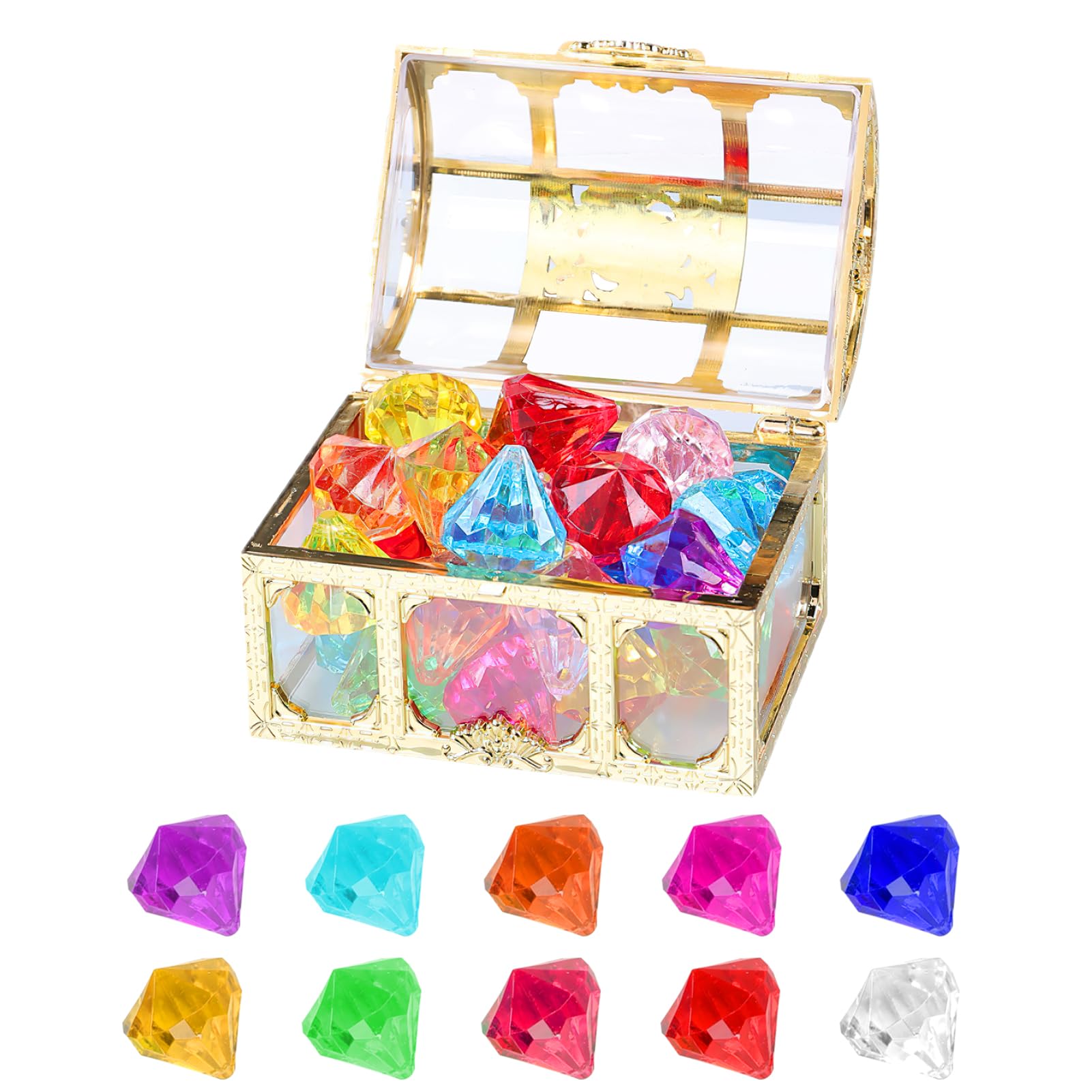 30PCS Multicolor Acrylic Diamond Gems with Treasure Box DIY Bracelet Pirate Artificial Treasure Jewels Children Crystals Gemstones Party Favors Gift for Birthday Supplies Christmas Easter Prizes