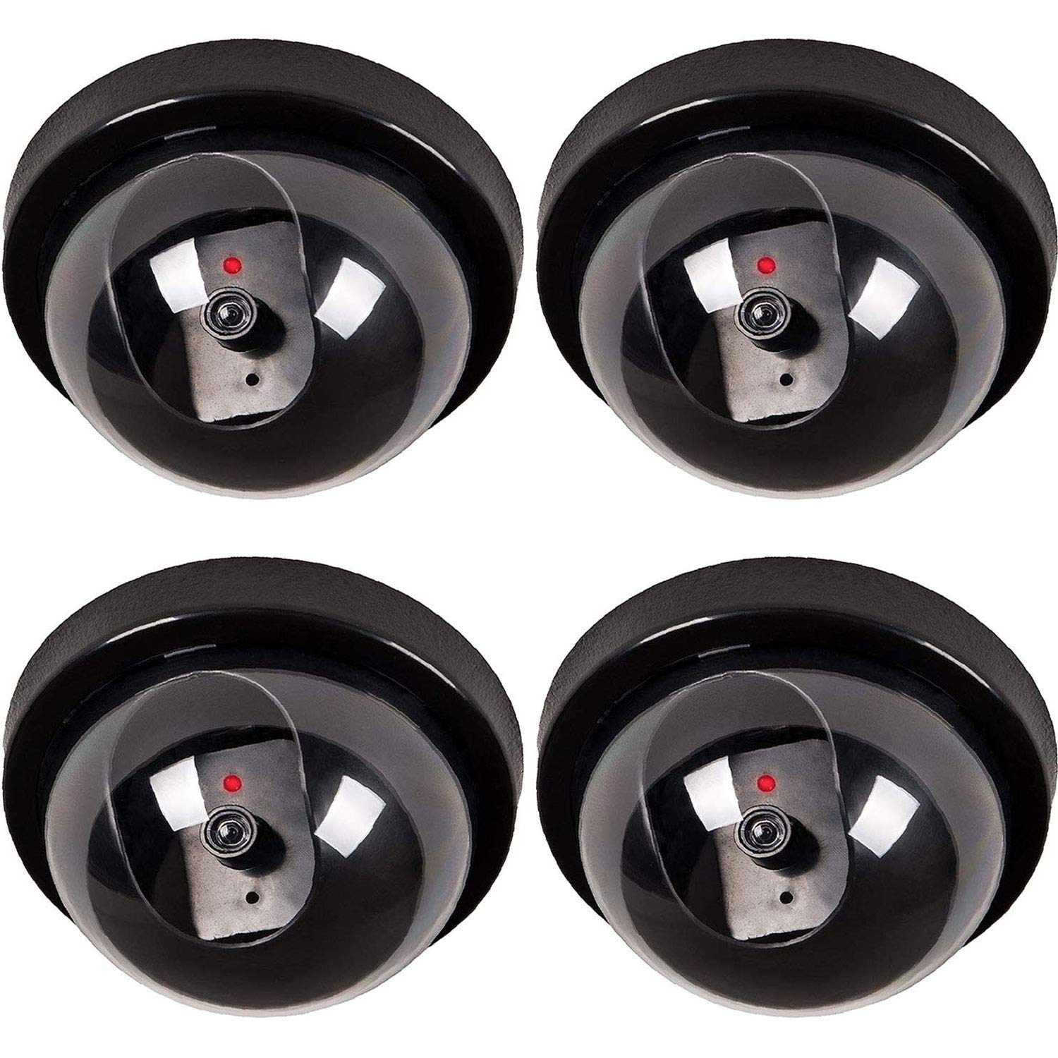 Photo 1 of WALI Dummy Fake Security CCTV Dome Camera with Flashing Red LED Light with Security Alert Sticker Decals (SD-4), 4 Packs, Black