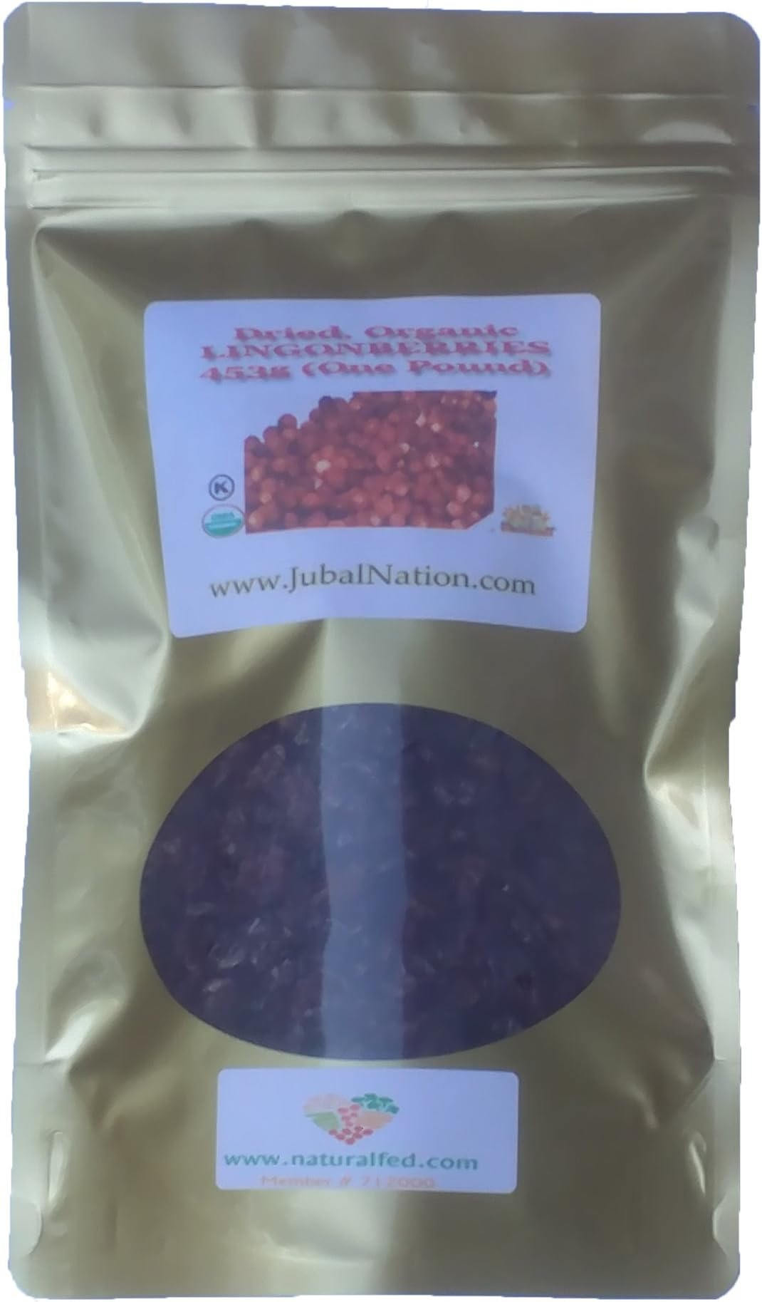 Lingonberries - Dried - One Pound - Organic - Sweetened with Agave