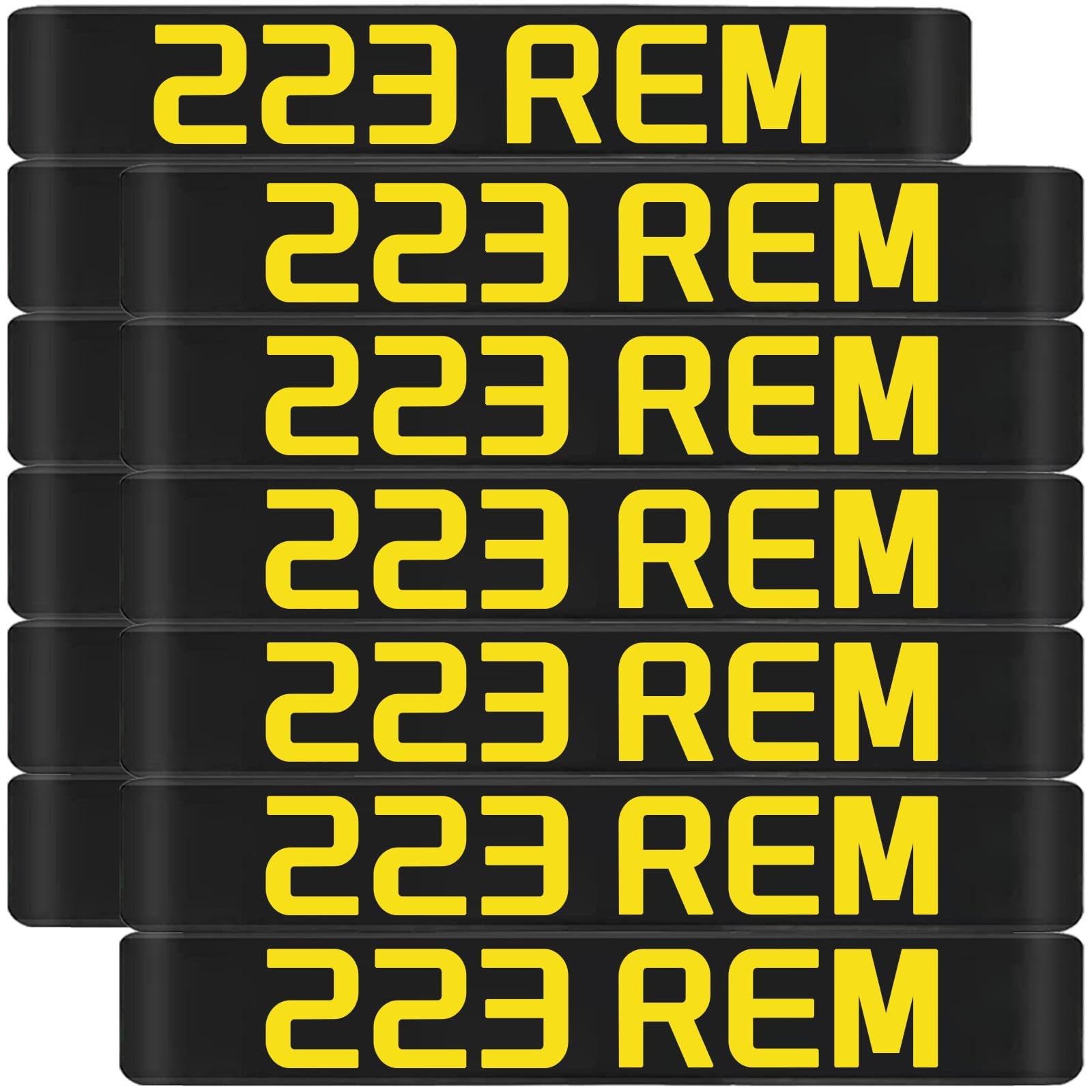 Photo 1 of 12 Pack 223 REM Magazine Marking Bands with Large Lettering, .223Cal Ammo Caliber Label Identification Marker Accessories (Black - Yellow)
