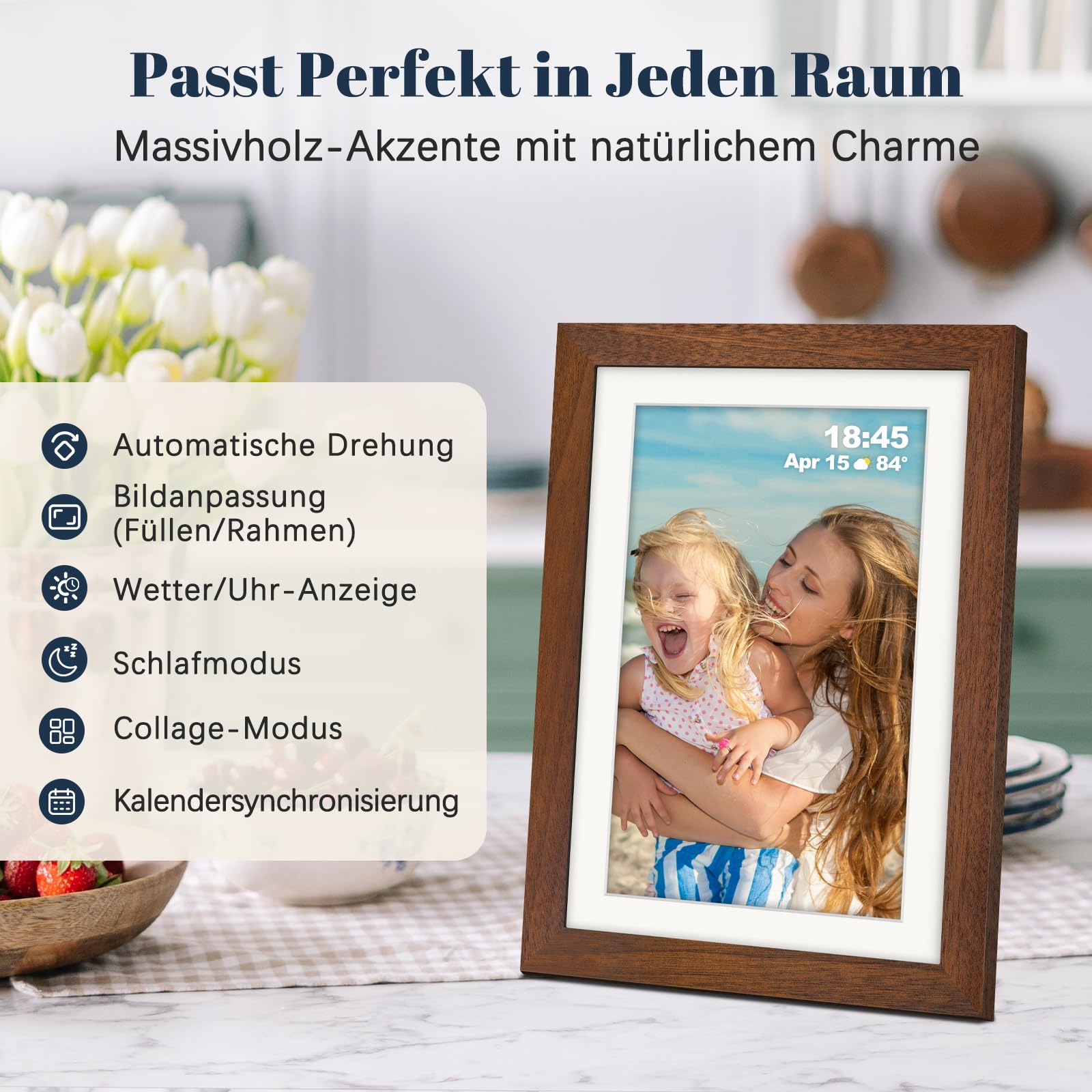 Frameo Digitaler Bilderrahmen WLAN 10.1 Zoll Walnussholz Elektronischer Bilderrahmen mit 32GB, 1280 * 800 HD IPS Touchscreen, Fotos/Videos Teilen über Frameo APP, Geschenk für Männer und Frauen 7