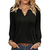 Ivicoer Long Sleeve Shirts for Women V Neck Pleated Blouses for Women Dressy Casual Fall Ladies Top 2025