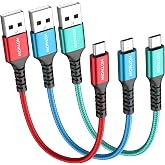 Short Micro USB Cable 1FT 3Pack,USB A to Micro USB Android Charging Cable | USB to Micro USB 2.1A Fast Charging and USB 2.0 Data sync Cord for Galaxy S7 S6 S5,Note 5,PS3,PS4, MP3,Power Bank and More.