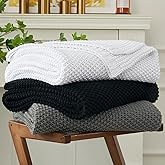 Chunky Cable Knit Throw Blanket Lightweight Black 100% Organic Cotton Blanket for Sofa Couch Bed Baby Nursery, Rustic Shabby Chic Modern Farmhouse, 51” x 63” Give Laundering Bag