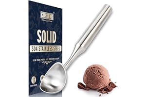 CUNSENR Stainless Steel Ice Cream Scoop - Heavy Duty Ice Cream Scooper with Ergonomic Handle - One-Piece Metal Ice Cream Spoo