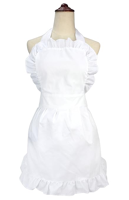 lilments Damen Rüschen Outline Retro Taschen Schürze Küche Kochen Reinigung Dienstmädchen Kostüm weiß