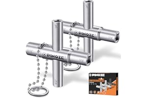 Pinoze 4 Way Sillcock Water Key, 1/4", 9/32", 5/16", 11/32", 2-Pack Steel Multi-Function Utility Key with Keychain for Sillcocks Faucets Valves Spigots