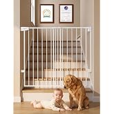 Babelio Extra Wide No Bottom Bar Baby/Dog Gate, 28" H, 29.7-46.5" W, White | Hardware Mount Pet Gate for Indoor Doorways and Hallways with Auto Close, Stay-Open, Wide Walk-through Door, Easy Install