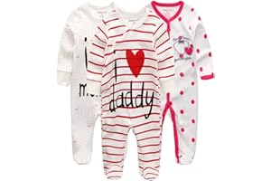 Kiddiezoom Baby and Toddler Boys' 3-Pack Snug Fit Footed Cotton One-Piece Romper Jumpsuit