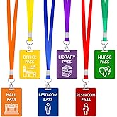 Sabary 6 Sets Hall Pass Lanyards and School Passes Set Unbreakable Wooden Bathroom Passes for Classrooms Hall, Restroom, Libr