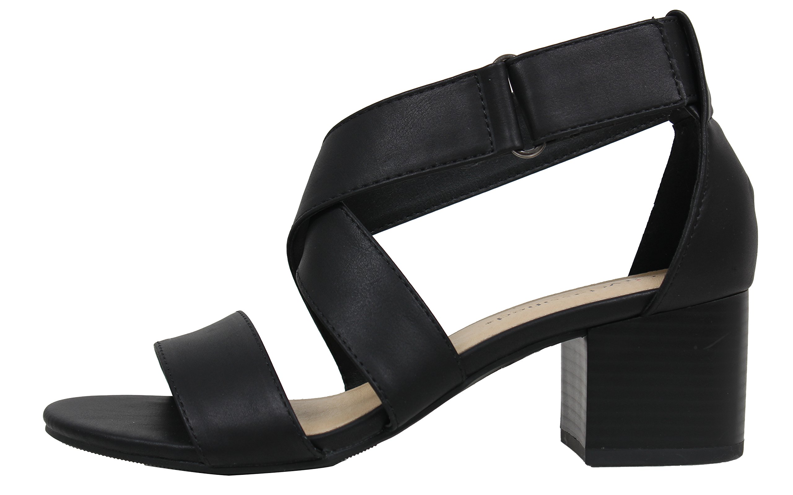 CITYCLASSIFIED Women's Open Toe Wide Strap Strappy Mid Stacked Block Heel, Black, 7 - Image 3