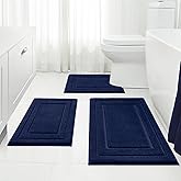 HOMEIDEAS Bathroom Rugs Sets 3 Piece, Super Soft and Absorbent Non Slip Microfiber Toilet Bath Mat with U-Shaped (Navy Blue)