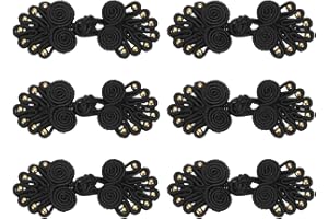 Generic 6 Pairs Chinese Knots Frog Buttons Closure Black Gold Beads Sewing Buttons Fasteners with Beads for DIY Sewing Coats 