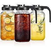 Glass Pitcher with Lid - 2 Quart Mason Jar Pitcher with Filter Lid, Wide Mouth Jar Leak-proof Water Jug, Heavy Duty Container for Water, Juice, Milk, Tea, Iced Coffee, and Drinks - Set of 3