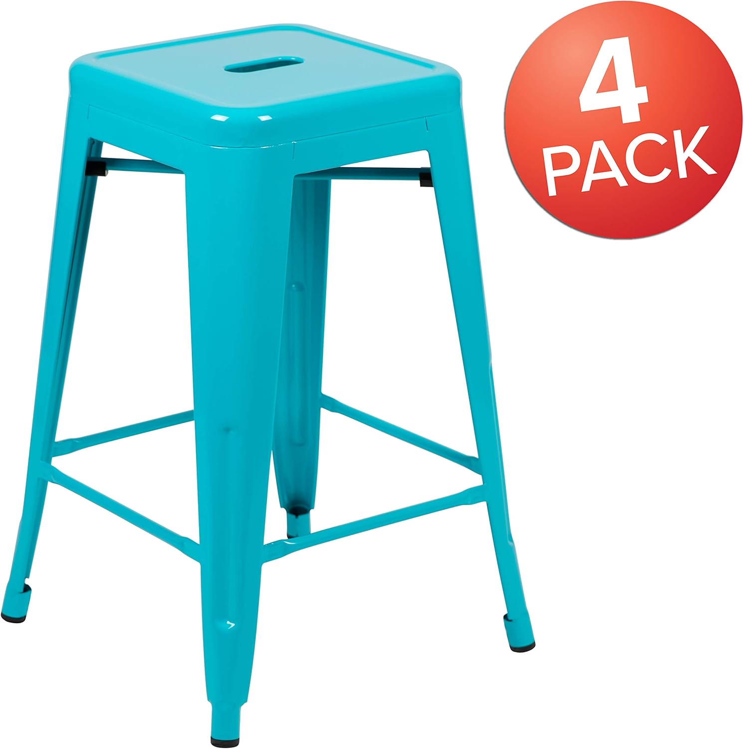 Flash Furniture 24" High Metal Counter-Height, Indoor Bar Stool in Teal - Stackable Set of 4: Furniture & Decor