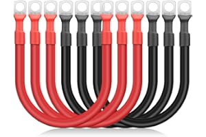 Linkstyle 6PCS 2 AWG Battery Cables, 30CM 2 Gauge Pure Copper Battery Inverter Cables, with 3/8" Lugs Terminals, for Car Boat RV Marine Solar Panels