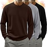 Velvelhall 3 Pack Men's Big and Tall Thermal Shirts Fleece Lined Long Sleeve Crew Neck T-Shirt Loose Fit Casual Pullover Tops