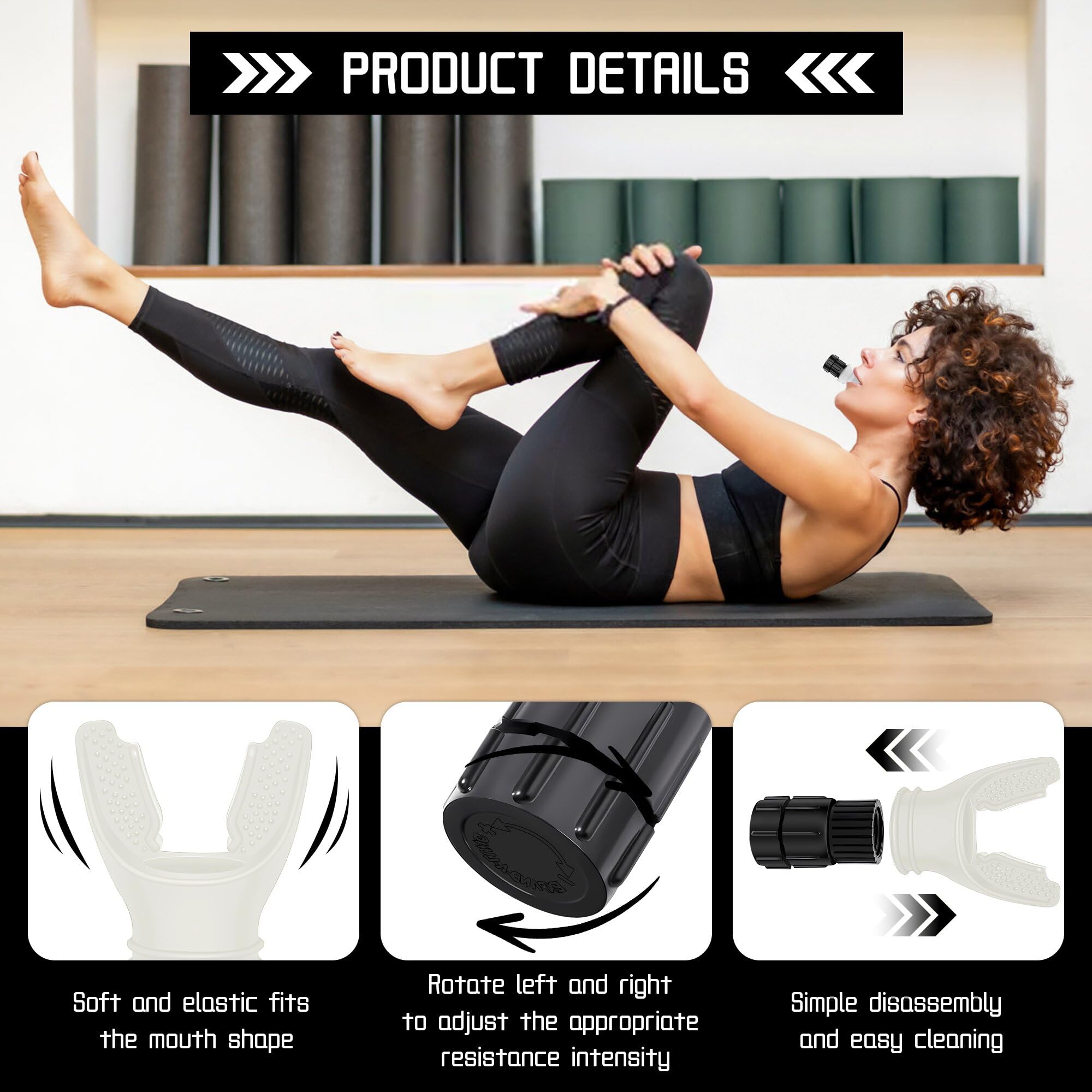 Portable Muscle Trainer, Exercise Trainer with Resistance Adjustable, Exercise Device with Variable Settings, Easy to Clean and Use, Present for Exerciser, Black/Clear