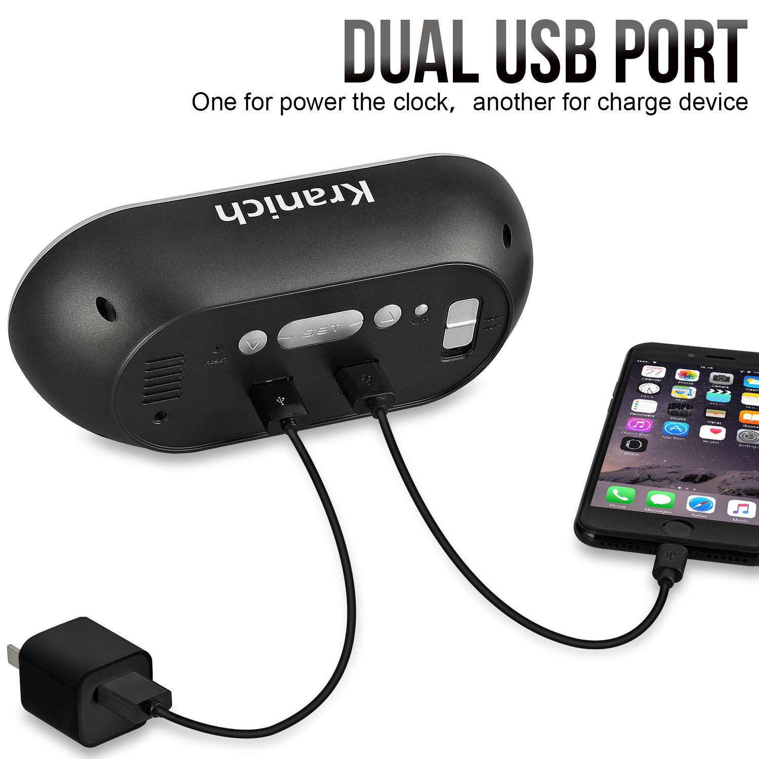 USB Digital Alarm Clocks Mirror Bedside Large LED Display Non Ticking for Kids