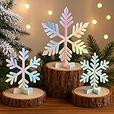 Amyhill 6 Packs Winter Them Wonderland Decor Christmas Snowflake Centerpieces 3D Prismatic Iridescent Snowflake Table Centerpieces Winter Them Wonderland Signs for Christmas Holiday Party Decor