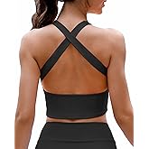AngiMelo Womens Longline Sports Bra Square Neck Workout Tops Support Crop Tank Strappy Yoga Top Built in Bra Teens