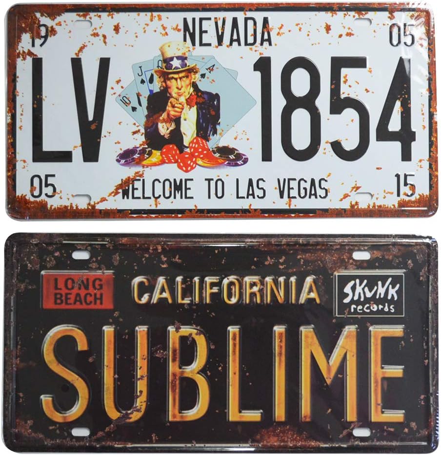 2 Pieces Prop License Plates, Number Tags Replica, Wall Home DIY Man Cave Garage Decor, 6x12 Inch (Nevada & California)