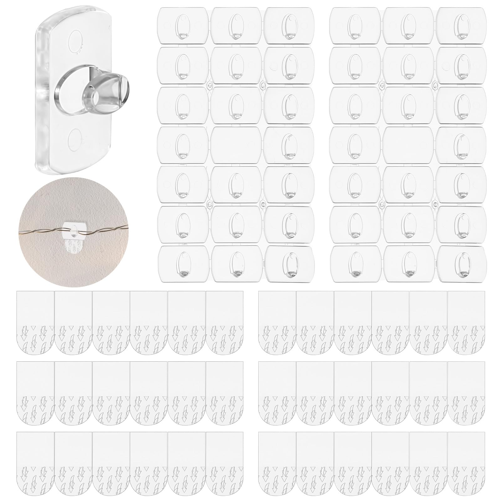 Photo 1 of 100 Pcs Christmas Light Clips Transparent String Light Hooks Detachable Clips for Hanging Outdoor Lights with 120 Pcs Strips for Hanging Christmas Decoration Lights and Wires