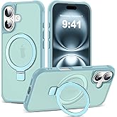 SKYLMW Compatible with iPhone 16 Case with Invisible Magnetic O-Ring Stand Military-Grade Translucent Case for iPhone 16 6.1" [Compatible with Mag-Safe][Great Grip Feeling], Blue