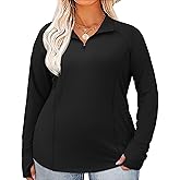 LOMON Womens Plus Size Workout Tops Long Sleeve 1/4 Zip UV Sun Protection Quick Dry Hiking Athletic Shirts Rash Guard UPF 50+