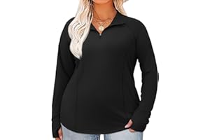 LOMON Womens Plus Size Workout Tops Long Sleeve 1/4 Zip UV Sun Protection Quick Dry Hiking Athletic Shirts Rash Guard UPF 50+