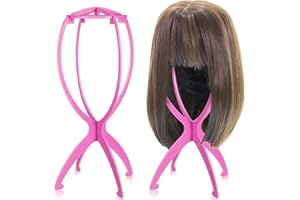 obeoby Wig Stand, 2 Pack Portable Wig Holder Pink Wig Head Stand for All Wigs Travel Wig