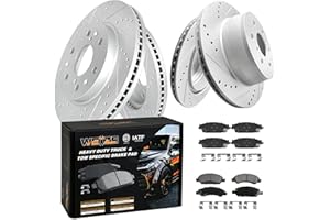 WEIZE Front and Rear Truck & Tow Carbon Fiber Ceramic Brake Pads + Drilled/Slotted Brake Rotors Brake Kit, Fit for Chevy Silverado 1500 Suburban Tahoe 2014-2020 GMC Yukon Sierra Escalade ESV