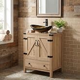SOLIDEE 24 inch Natural Color Bathroom Vanity, Rustic Fixture Standing Pedestal Cabinet with Gold Boat Vessel Sink