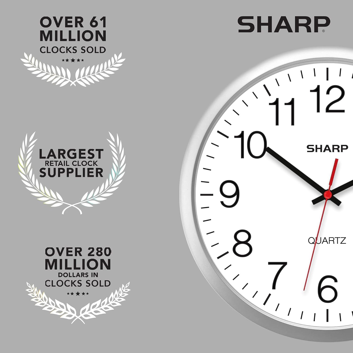 SHARP Wall Clock – Silver, Silent Non Ticking 14 Inch Quality Quartz Battery Operated Round Easy to Read Home/Kitchen/Office/Classroom/School Clocks, Sweep Movement: Kitchen & Dining