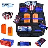 Kids Tactical Vest Kit for Nerf Guns N-Strike Elite Series with 40 Bullets Refill Darts, 2 Reload Clips, Dart Pouch, Tactical Masks, Hand Wrist Band and Protective Glasses Nerf Vest for Boys