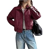 BEAUDRM Women's Y2K Faux Leather Jacket Zip Up Crop Bomber Jacket Going Out Motor Bike Motorcycle Coat Streetwear with Pocket