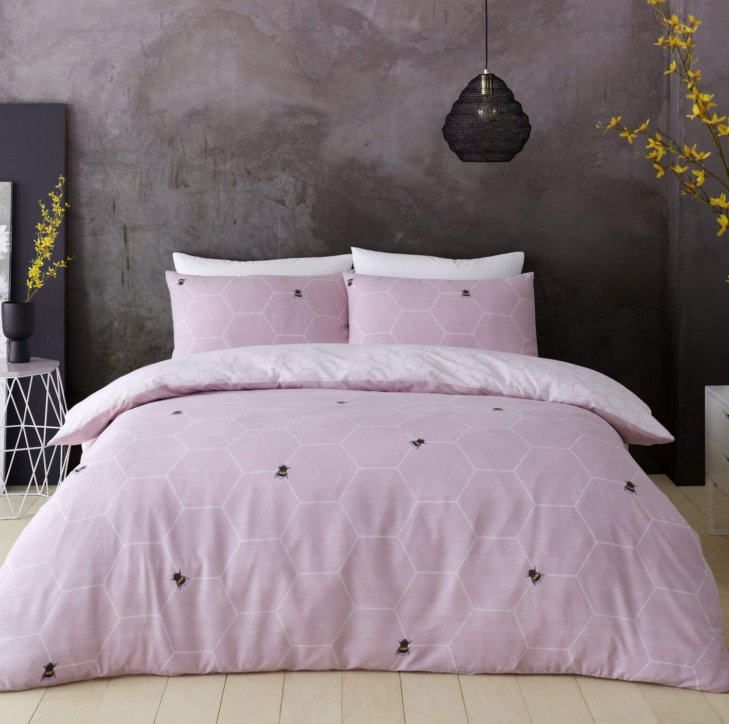 GAVENO CAVAILIA Easy Care Bee Happy Duvet Cover, Polycotton, Blush Pink, Single, 11581987