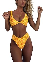 geluboao Yellow Floral High Cut Bikini Set