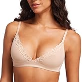 DOBREVA Women's Triangle Mesh Bralette Sexy Sheer Plunge Wireless Bra Lace Trim