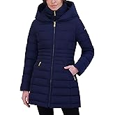 Laundry by Shelli Segal Women's Windbreaker Puffer Coat– Mid-Length Fit & Flare Jacket, Side Velvet Tape, Azure, Large