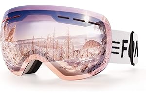FONHCOO Ski Goggles for Men Women, Anti-Fog OTG Snow Snowboard Glasses with Detachable Lens for Skiing Skating, UV Protection
