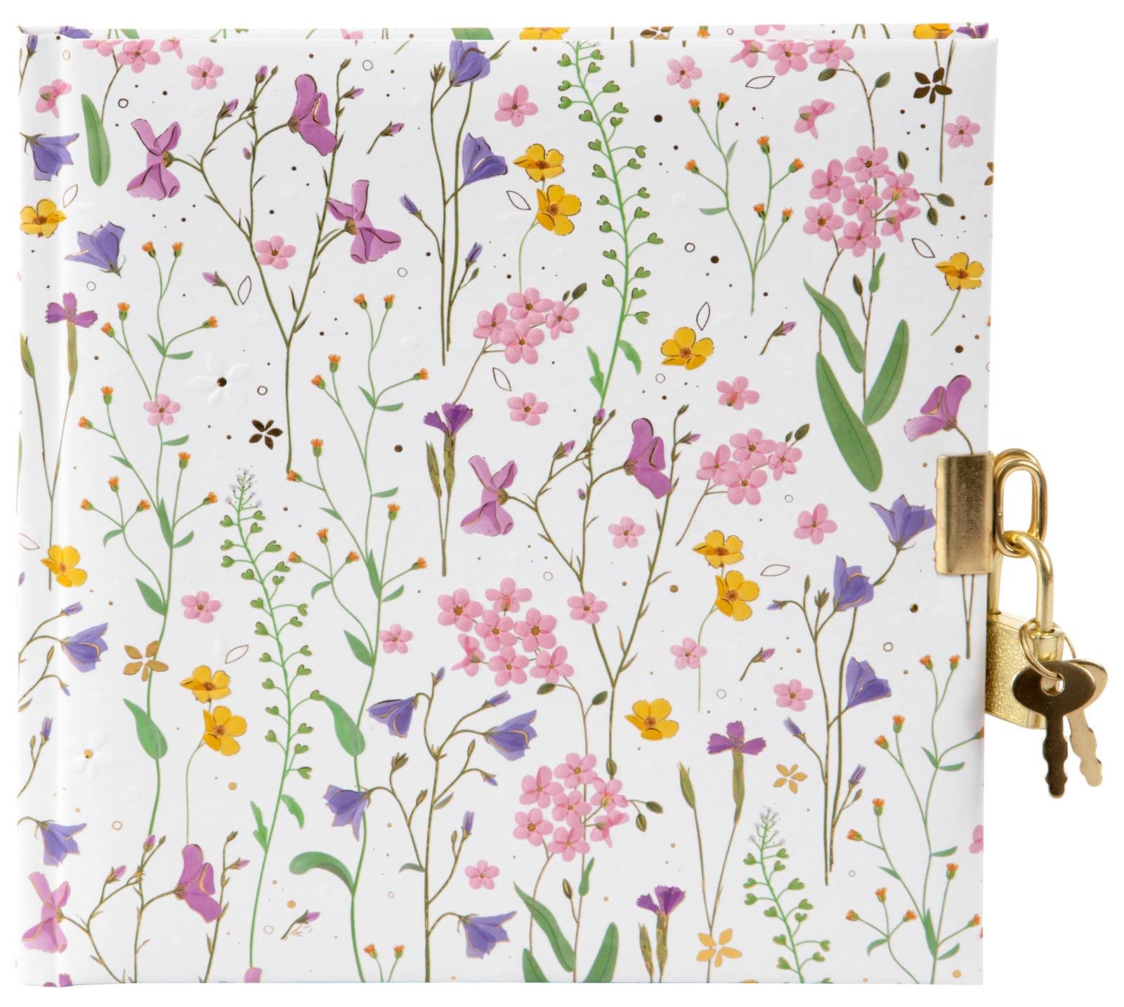 goldbuch 44 454 Meadow Miracles White Diary with Flower Design, Notebook with Lock and 2 Keys, Dimensions 16.5 x 16.5 x 1.5 cm, Journal 96 White Pages, Cover Art Print, Book for Notes in White