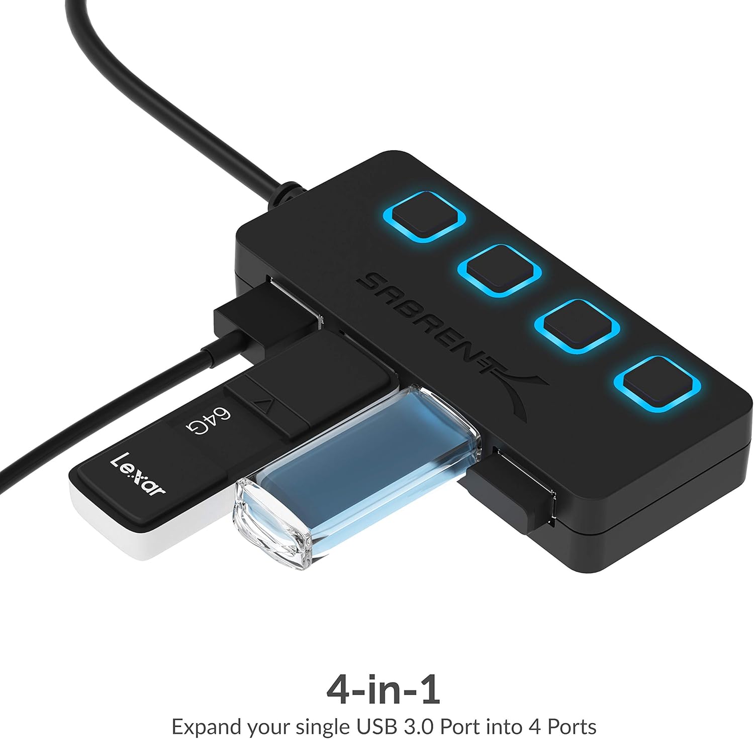Sabrent 4-Port USB 3.0 Hub with Individual LED Power Switches | 2 Ft Cable | Slim & Portable | for Mac & PC (HB-UM43): Computers & Accessories